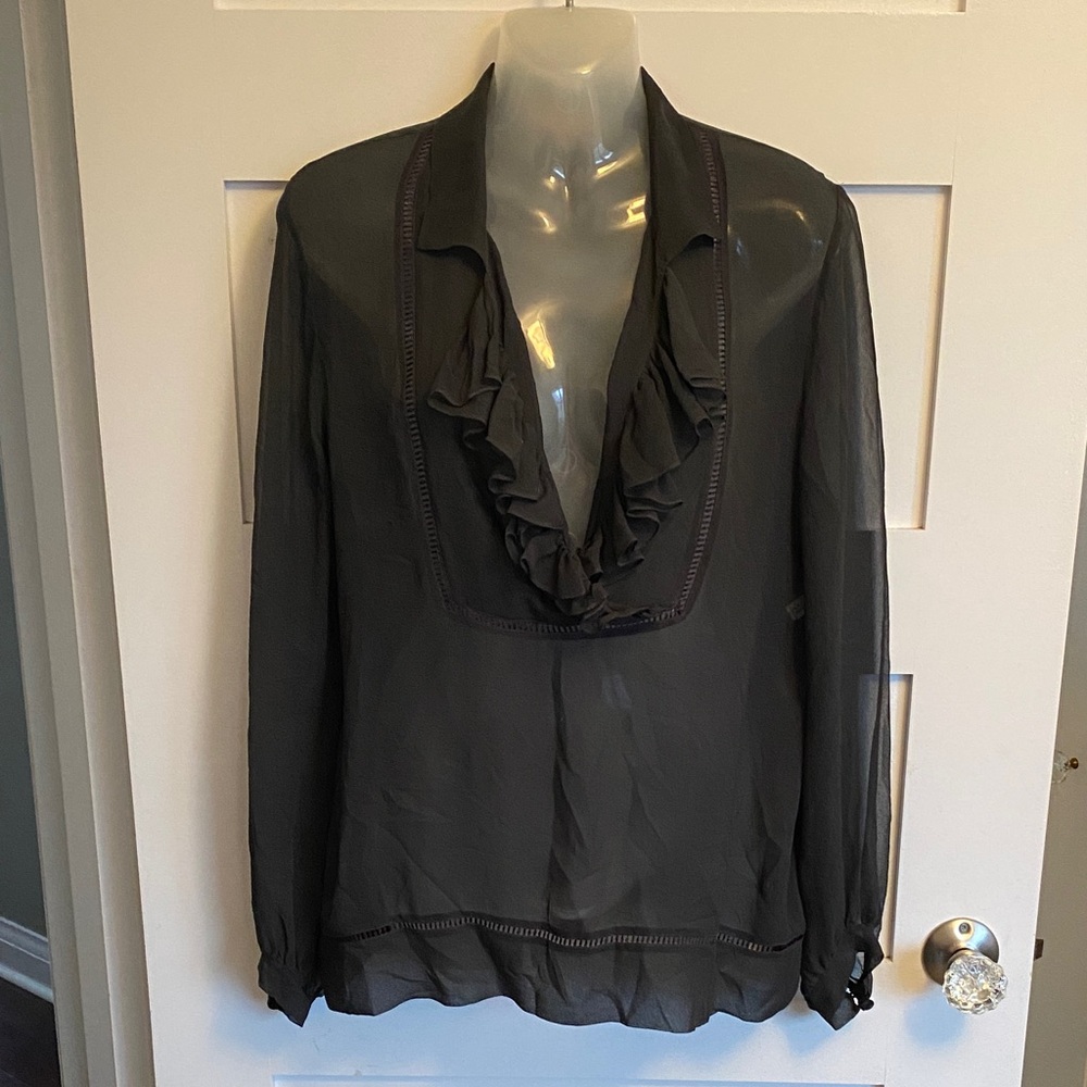 Megan Park England Black 100% Silk Top Blouse Size 12